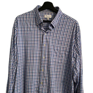 Peter Millar Men's XL Summer Comfort Blue Plaid Long Sleeve Shirt a-28